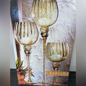 Home Essentials Amber Hurricane Candle Holders